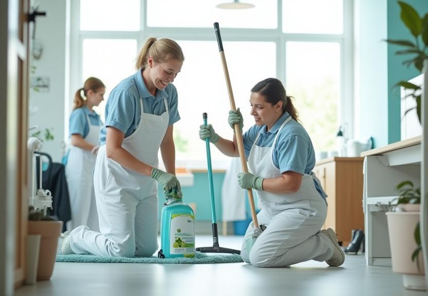 Sterling Clean team members prepping equipment in a bright workspace