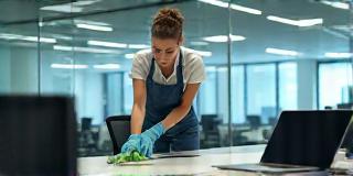 Team wiping office desks